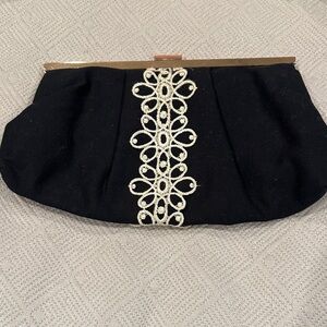 Mud Pie Black Clutch with Cream Lace Accent